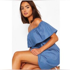 Ruffle one shoulder above knee blue jean dress NEW!!!